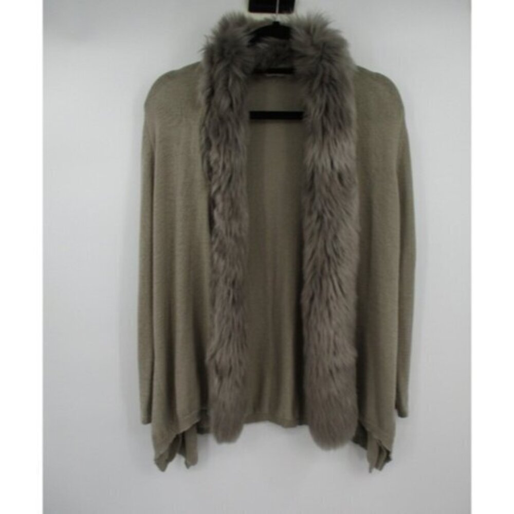Soft Surroundings Womens Cardigan Sweater XS Faux Fur Open Front Brown Casual